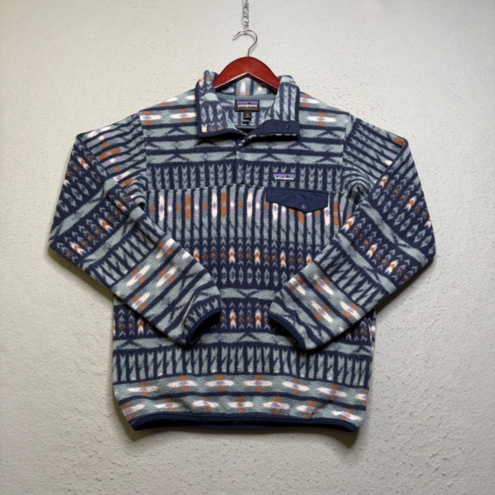 Patagonia Synchilla Snap-T Fleece Womens XS Blue Kakushin Tribal Pullover 25455